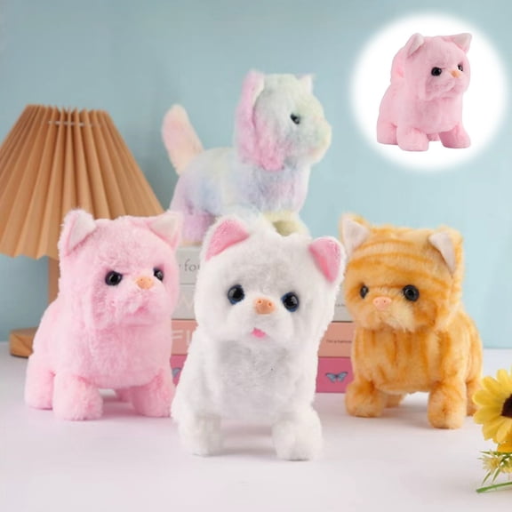 Realistic Interactive Robotic Cat Toy Electronic Pet Kitty That Walks Meows Moves Tail Super Cute Plush Robot Kitten Birthday Gift for Women Cat Lovers Easter Present Christmas Gift