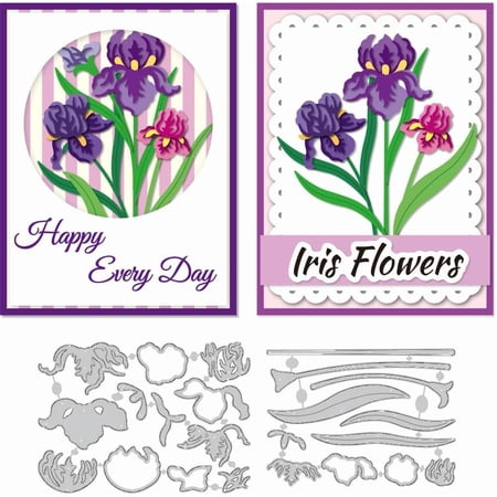 Realistic Iris Flowers Die Cuts Card Making Carbon Steel Overlay Cutting Dies Layered Cuts Stencils Scrapbooking Embossing Template for Greeting Cards Invitation Photo Album Decorations
