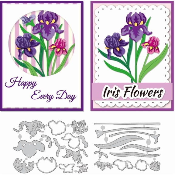 Realistic Iris Flowers Die Cuts Card Making Carbon Steel Overlay Cutting Dies Layered Cuts Stencils Scrapbooking Embossing Template for Greeting Cards Invitation Photo Album Decorations
