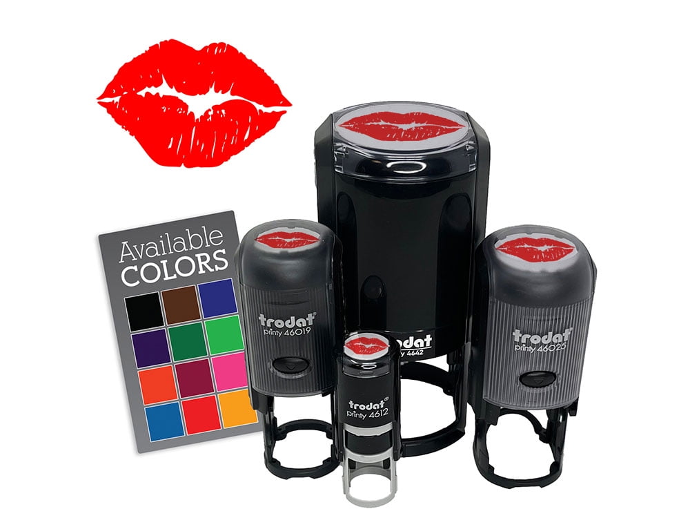Realistic Juicy Lips Kiss Smooch Self-Inking Rubber Stamp Ink Stamper - Fuchsia Ink - Small 3/4 Inch