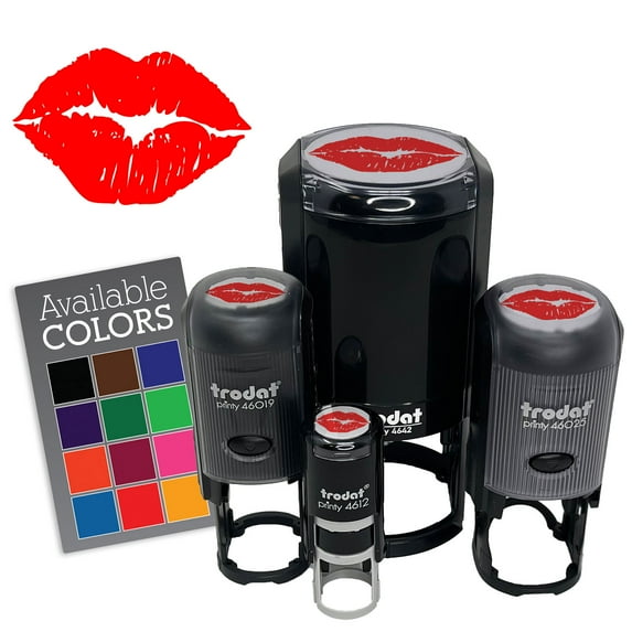 Realistic Juicy Lips Kiss Smooch Self-Inking Rubber Stamp Ink Stamper - Green Ink - Medium 1 Inch