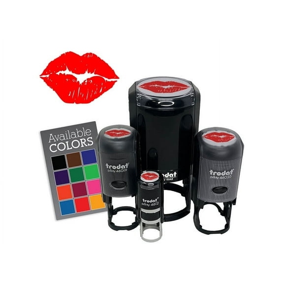 Realistic Juicy Lips Kiss Smooch Self-Inking Rubber Stamp Ink Stamper - Yellow Ink - Small 3/4 Inch