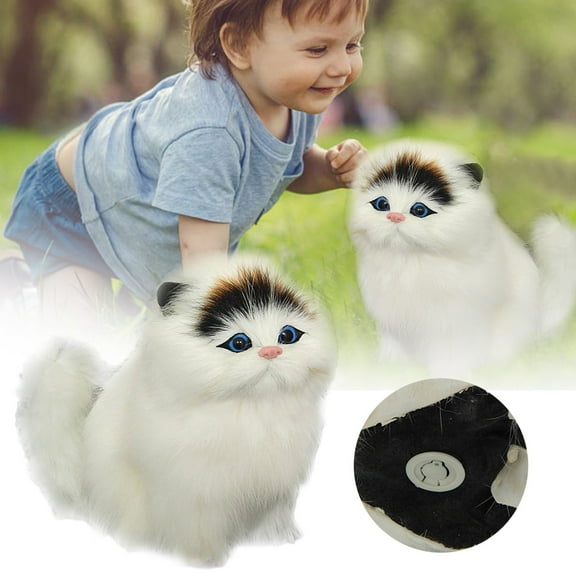 Realistic Kitty Cat Plush Toy, Meowing Sound Stuffed Animal Doll, Soft Fluffy Faux Fur Kitten, Lifelike Pet for Home Decor, Cuddle Buddy, Birthday Gift for Cat Lovers Easter Gift, Graduation Gift