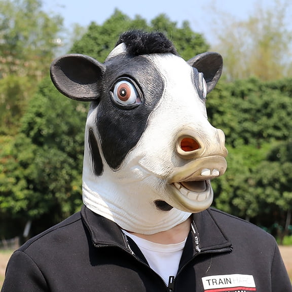 Realistic Latex Cow Mask Funny Animal Head Costume for Adult Halloween Cosplay Party Props