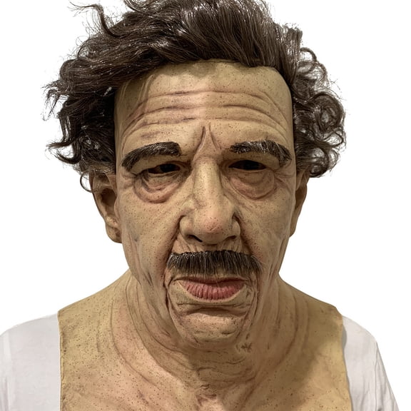 Realistic Latex Old Man Mask Brown Curly Hair Gentleman Costume for Adult Halloween Cosplay