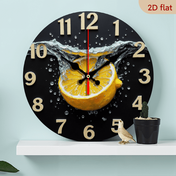 Realistic Lemon in Water Wall Clock, Vibrant Fruit Design with Bubbles on Black Background, Creative Kitchen & Bathroom Decor Clock, Perfect for Modern Home Aesthetics
