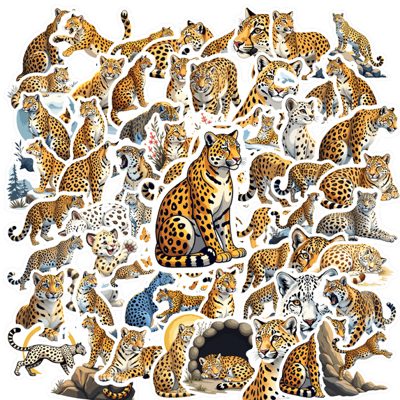 Realistic Leopard Theme Stickers, Waterproof Leopard Theme Sticker for Water Bottle Laptop Phone Cases Planner Skateboard Luggage Helmet Party Favor Decor, Ideal for Adults Teens Teacher Rewards