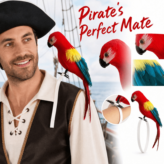 Realistic Macaw Parrot Shoulder Prop, Feathered Pirate Costume Accessory for Cosplay Party Wedding Garden Home Decor
