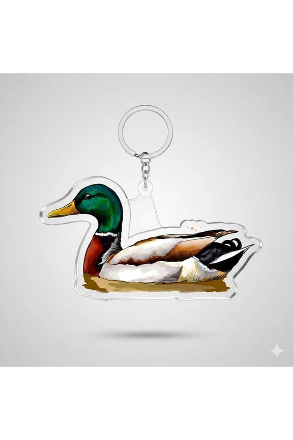 Realistic Mallard Duck Acrylic Keychain, Watercolor Bird Art Keyring, Nature Lover Gift