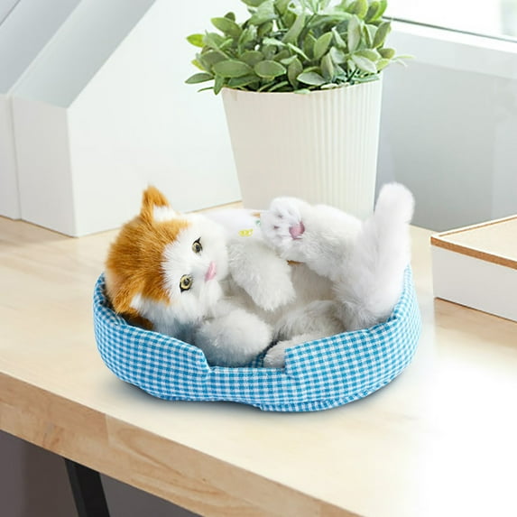 Realistic Meowing Furry Cat Doll Toy with Sound | Lifelike Pet Companion for Home Office Car Decoration | Soft Faux Fur Collectible Gift for Kids & Adults