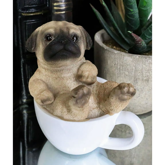 Realistic Mini Adorable Pug Dog Teacup Statue 3"H Pet Pal Dog Breed Figurine
