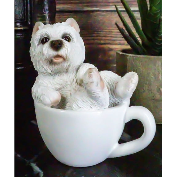 Realistic Mini Adorable West Highland White Terrier Dog Teacup Statue 3"H Westie