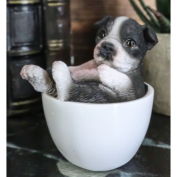 Realistic Mini Boston Terrier Teacup Statue 2.5"H Pet Pal Tuxedo Gentleman Dog