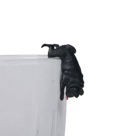 Realistic Mini Pug Dog Figurine Hanging on Cup Rim DIY Fairy Garden Accessory