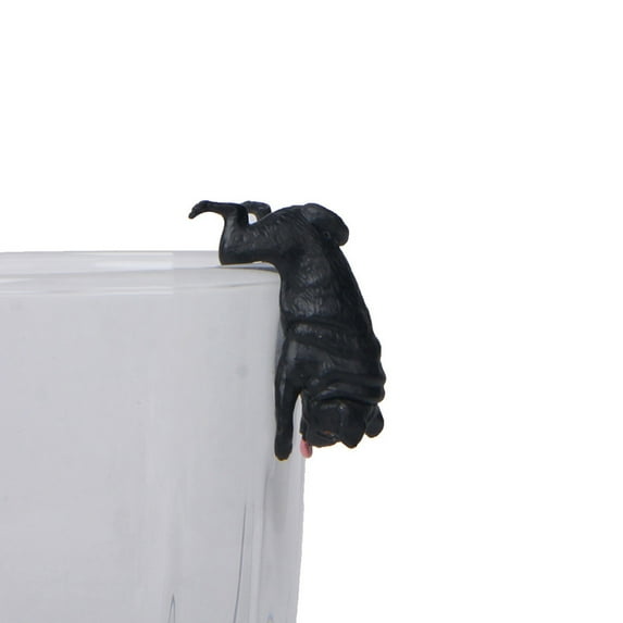 Realistic Mini Pug Dog Figurine Hanging on Cup Rim DIY Fairy Garden Accessory