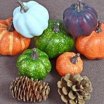 Realistic Mini Pumpkin Set - 7" Plastic Fall Decor for Tabletop & Porch (Halloween Centerpiece, Thanksgiving Decorations and Farmhouse Style Accents)