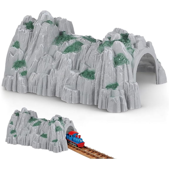 Realistic Mountain Tunnel Model for Railway Scenery - Durable Rockery Accessories for Wooden Tracks, HO Scale Layouts, & Play - 25.5x19.5x11.5cm Plastic Tunnel