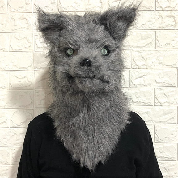 Realistic Mouth Mover Werewolf Mask,Fursuit Wolf Mask with Moving Jaw,Movable Mouth Fluffy Furry Plush Animal Mask for Halloween Carnival,Therian Mask Outfit