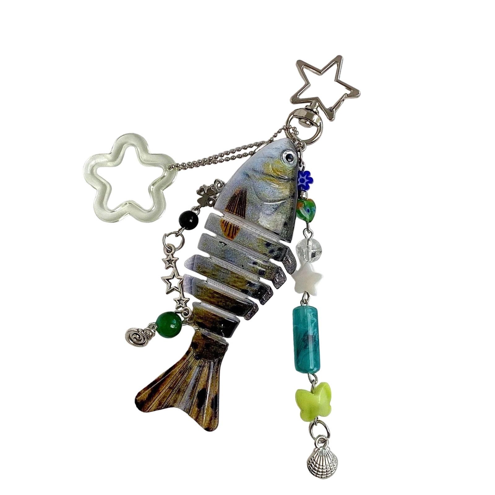 Realistic Multi Section Fish Keychain with Colorful Bead Anglers Gift ...