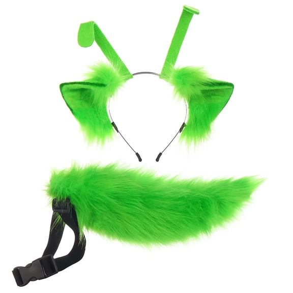Realistic Mutation Bee Wolf Fox Ear Headband Tail Set,Halloween Funny Fursuit Fox Tail Costume