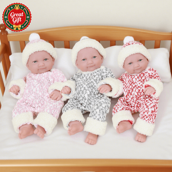 Realistic Newborn Baby Doll with Warm Fleece Outfit, Lifelike Soft Vinyl Infant Doll for Pretend Play, Kids Nurturing Role Play Toy, Christmas Birthday Holiday Gift for Toddler Boys Girls Ages 3 +