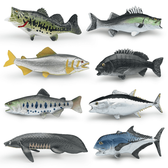 Realistic Ocean Fish Figurine Set, 8 Pcs Marine Animal Toy Figures, PVC Models