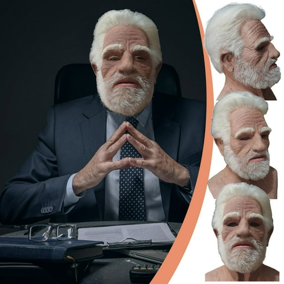 Realistic Old Man Costume Mask with Beard, Full Head Elderly Character Face Cover, White Bearded Senior Disguise for Themed Parties Photoshoots and Festive Events