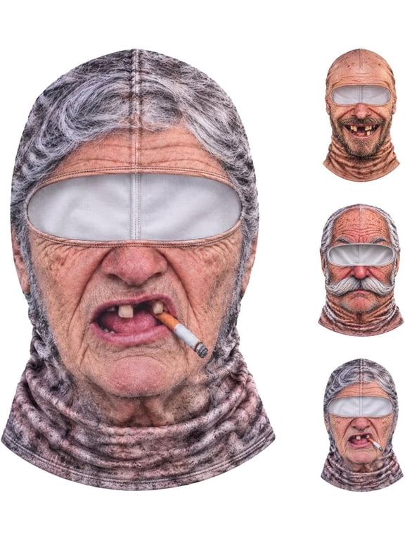 Realistic Old Man Face Balaclava, Funny 3D Printed Full Head Ski Mask with Neck Cover for Winter Outdoor Activities