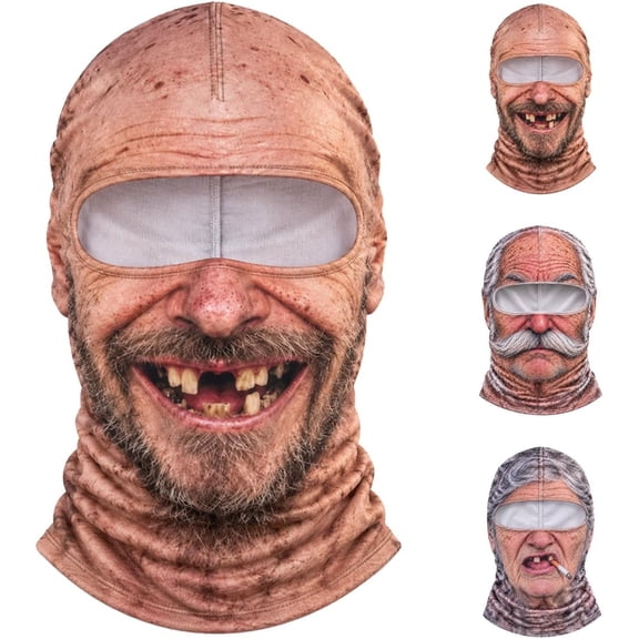Realistic Old Man Face Balaclava, Funny 3D Printed Full Head Ski Mask with Neck Cover for Winter Outdoor Activities