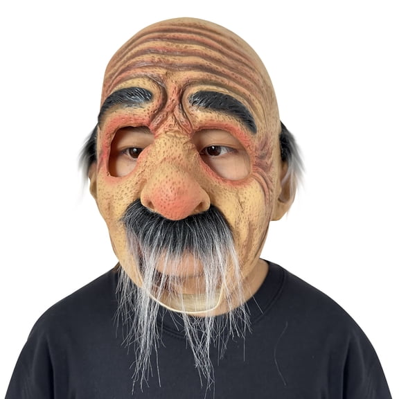Realistic Old Man Latex Mask, Funny Bald Grandpa Mask with Beard for Halloween Cosplay Party