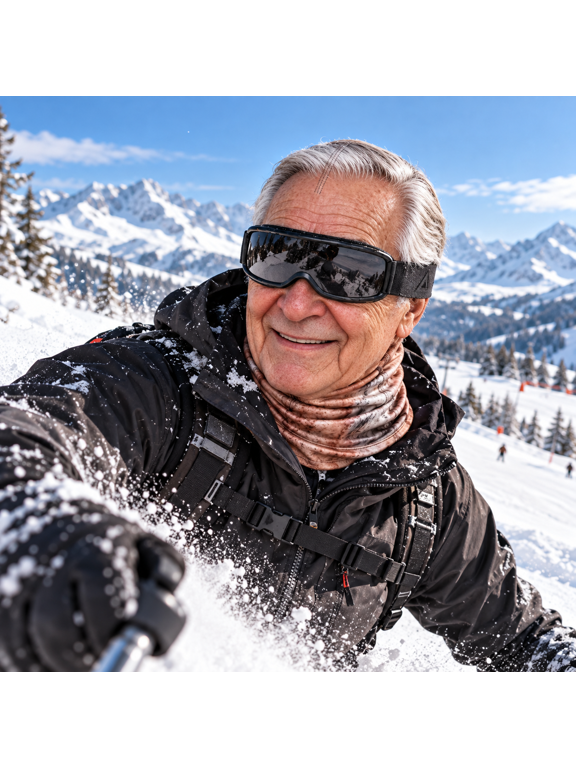 Realistic Old Man Ski Mask for Men, Smiling Grandpa Face Mask, Funny 3D Printed Balaclava Full Head Neck Cover for Skiing Snowboarding Winter Outdoor