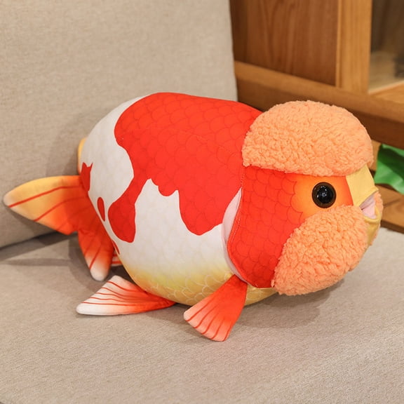 Realistic Oranda Goldfish Plush Stuffed Animal Toy, Decorative Fish Shaped Pillow for Aquatic Marine Theme Room Ornament Gift
