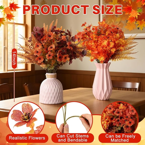 Realistic Outdoor Faux Flowers,  Resistant Artificial Wild Flowers, Plastic Plants Fake Wheat Violet for Hanging Garden Door Porch Window Party Fall Wall Decor (Modern)