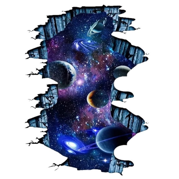 Realistic Outer Space Universe Car Decal, Broken Wall Effect Vinyl Sticker, Scratch Cover Waterproof Graphic Laptop Laptop Decoration, Futuristic Eye Catching Vehicle and Device Customization