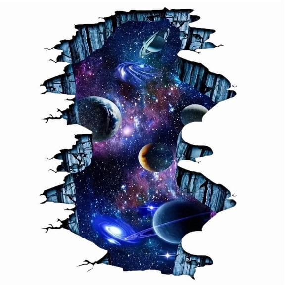 Realistic Outer Space Universe Car Decal, Broken Wall Effect Vinyl Sticker, Scratch Cover Waterproof Graphic Laptop Laptop Decoration, Futuristic Eye Catching Vehicle and Device Customization