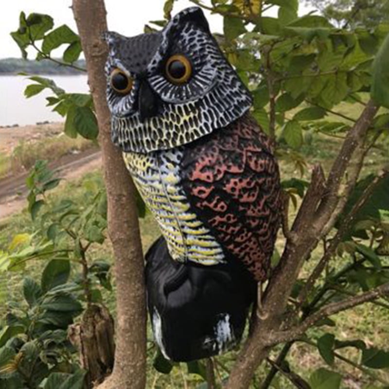 Realistic Owl Decoy w/Sound Rotating Head Outdoor Garden Repellent Bird Scare