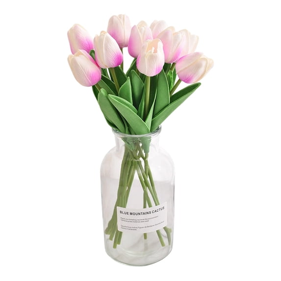 Realistic PU Artificial Flower Bouquet with Small Clear Vase - Spring Wedding Arrangement, Mother’s Day Gift, Home Table Decor & Bridal Shower Centerpiece
