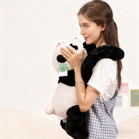 Realistic Panda Plush Figure for Emotional Healing, Soft Hypoallergenic Fabric Stress Relief Snuggle Toy for Calm Safe Feeling, Lifelike Adult Emotional Support Home Decor Shelf Accent
