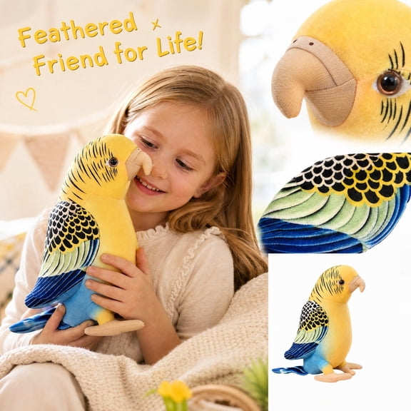 Realistic Parrot Plush Toy with Colorful Feather Print & Standing Pose, Soft Stuffed Bird for Home Shelf Decor Animal Collection Fun Gift Decorations