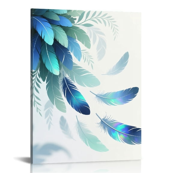 Realistic Peacock Feathers Blue Shiny Foliage Canvas Wall Art, Canvas Prints Wall Art for Living Room Bathroom Bedroom Office, Wall Decor for Bathroom Home Decor