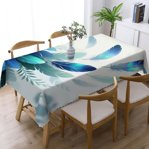 Realistic Peacock Feathers Blue Shiny Foliage Rectangular Tablecloth, Holiday-Themed Design - Holiday Party Tablecloth Tablecloths rectangle , Cafe, dinner, brunch, buffet, picnic