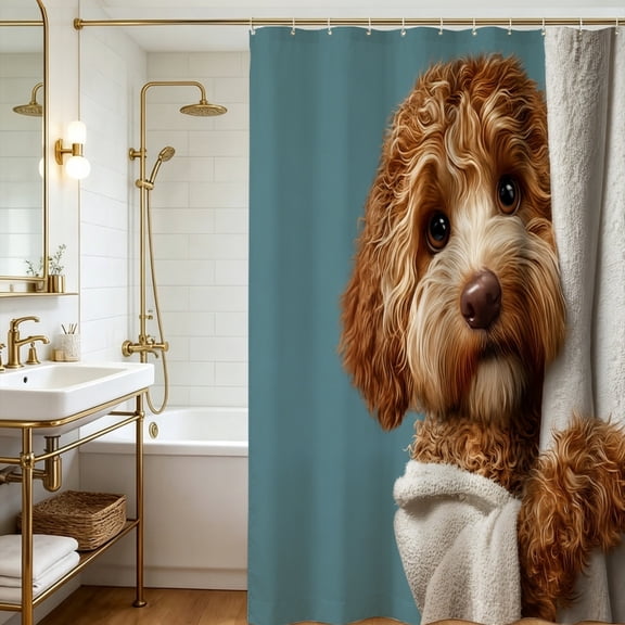 Realistic Peeking Cockapoo Dog Shower Curtain, Daily Home Bathroom Partition Decor, Thanksgiving Christmas Gift