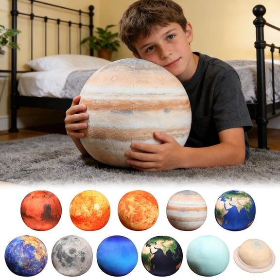 Realistic Planet Plush Stuffed Toy, Soft Flannel Round Decorative Cushion with Plump Filling, Fade-Resistant Non-Shedding Faux Planet Design for Home Living Room Bedroom Sofa Bedside Decor, A