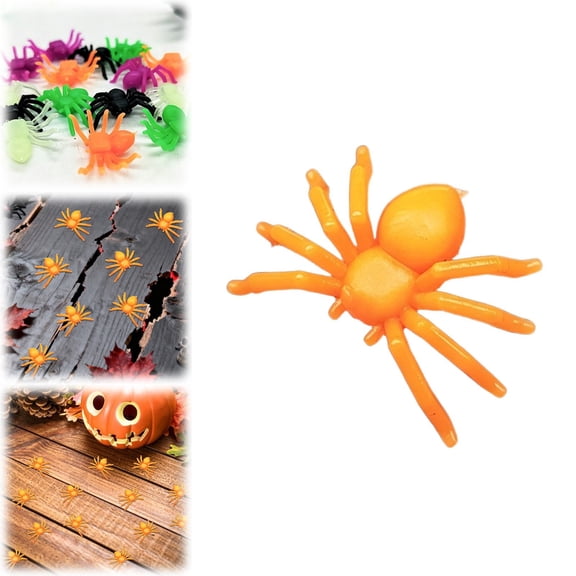 Realistic Plastic Spider Toys, Orange Fake Spider Props for Halloween Decorations, Creepy Bug Decor, Party Prank Accessories and Seasonal Display