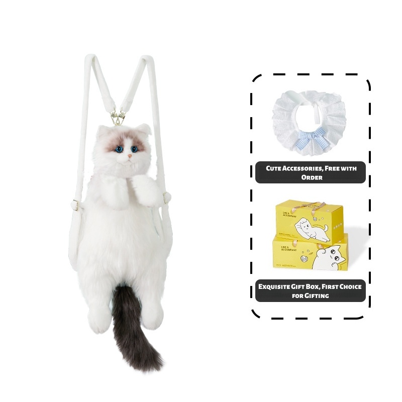 Realistic Plush Cat Backpack, Cute Furry Kitty Shoulder Bag  display picture 3