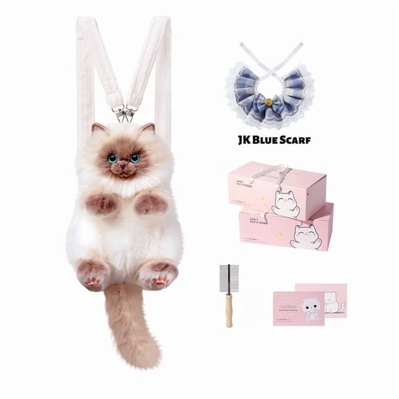 Realistic Plush Cat Backpack, Cute Stuffed Animal Shoulder Bag for Women Girls, Soft Fluffy Kitty Purse, Adorable Furry Cat Doll Plushie Bag, Cozy Gift for Cat Lovers, Birthday Christmas Present