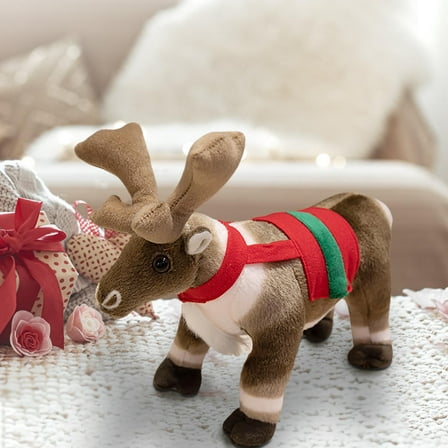 Realistic Plush Elk Stuffed Animal Toy Soft Christmas Reindeer Decor for Holiday Gift Cuddly Lifelike Animal Figure(A)