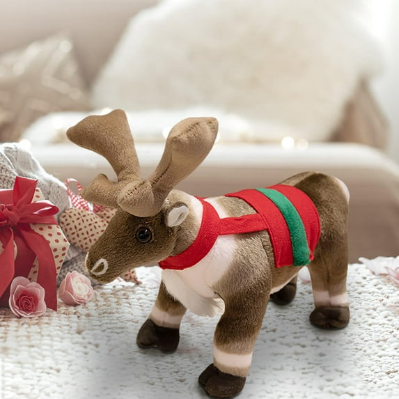 Realistic Plush Elk Stuffed Animal Toy Soft Christmas Reindeer Decor for Holiday Gift Cuddly Lifelike Animal Figure(A)