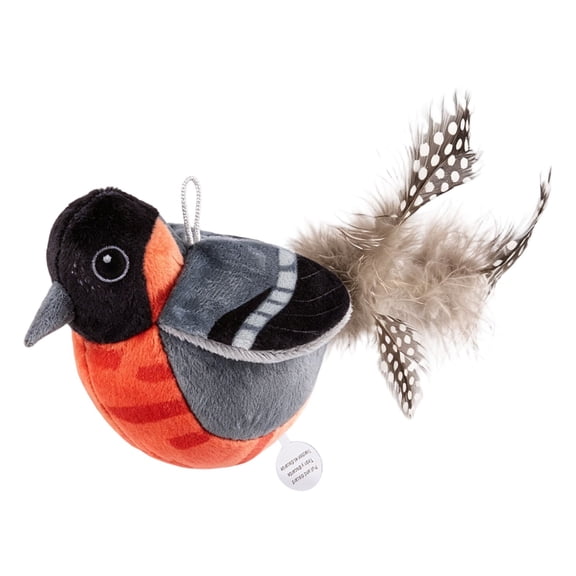 Realistic Plush Squeaky Chirping Bird Cat Toy With Fluffy Feather Tail Battery-Free Sound Prey Interactive Pouncing Exercise Play Toy For Indoor Cats Relieve Boredom Anxiety(Black-15x5cm)