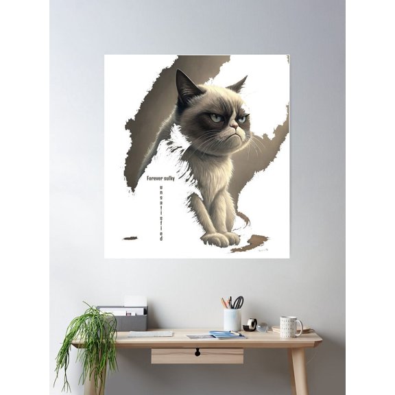 Realistic Portrait Of A Grumpy Cat With Sulky Expression Poster Wall Art, Modern Wall Decor For Living Room Bedroom, 8x12 UNFRAMED
